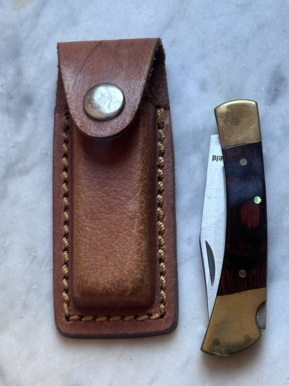 Sheffield Roque Lockback Folding Knife w/ Brass Bolsters and Wood Handle & case